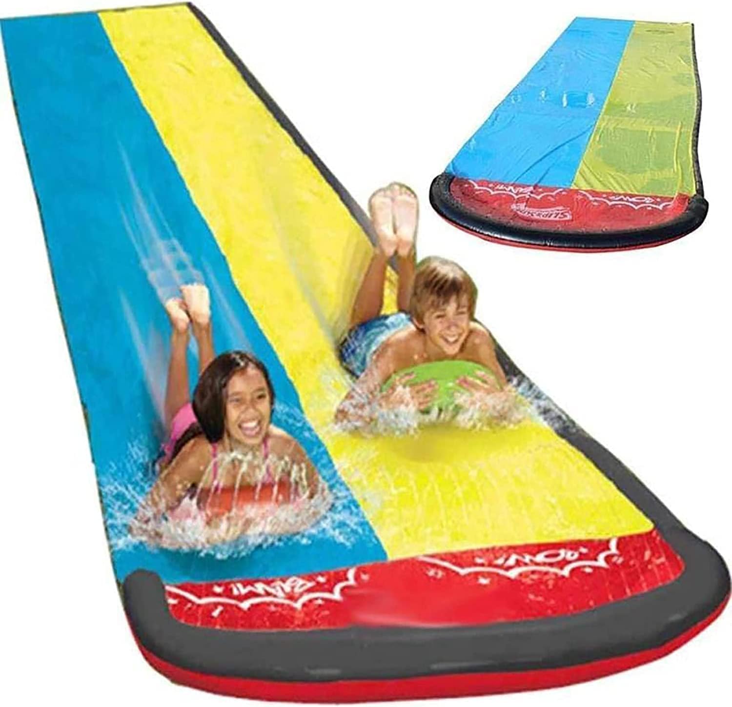 REKO -Water Slide,16FT Double Lawn Water Slide, Splash Sprinkler Slide,Water Slides for Kids Backyard, Fun Summer Water Slides for Kids Backyard Swimming Pool Games Outdoor Toys