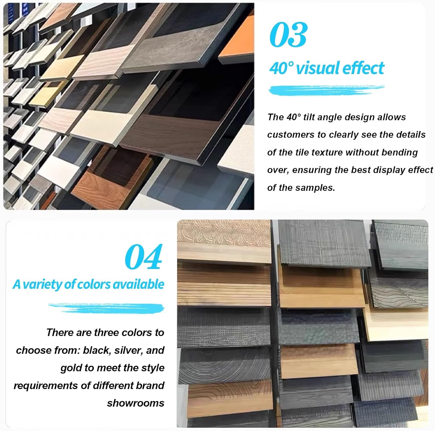 5/6/7-Tier Wall-Mounted Metal Tile Sample Rack, Durable Floor Display Stand for Retail Stores & Exhibition Halls, Ideal for Showcasing Ceramic & Porcelain Tiles