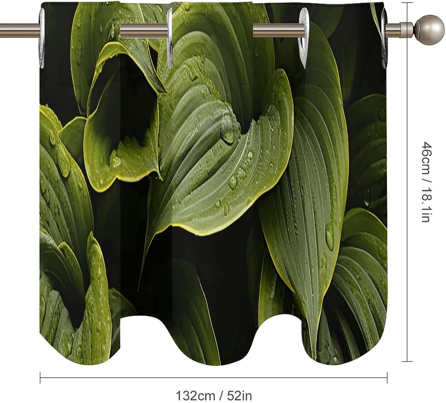 Moist Hosta Leaves Valance for Windows, 2 Pack Kitchen Curtains Modern Home Decor, Soft Blackout Window Curtains for Living Room & Bedroom, 18 X 52 Inch