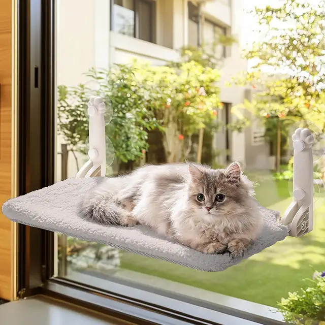 MEWOOFUN Weiche Katzen-Hängematte für Fenster – 54x30cm faltbar, bis 18kg (grau)