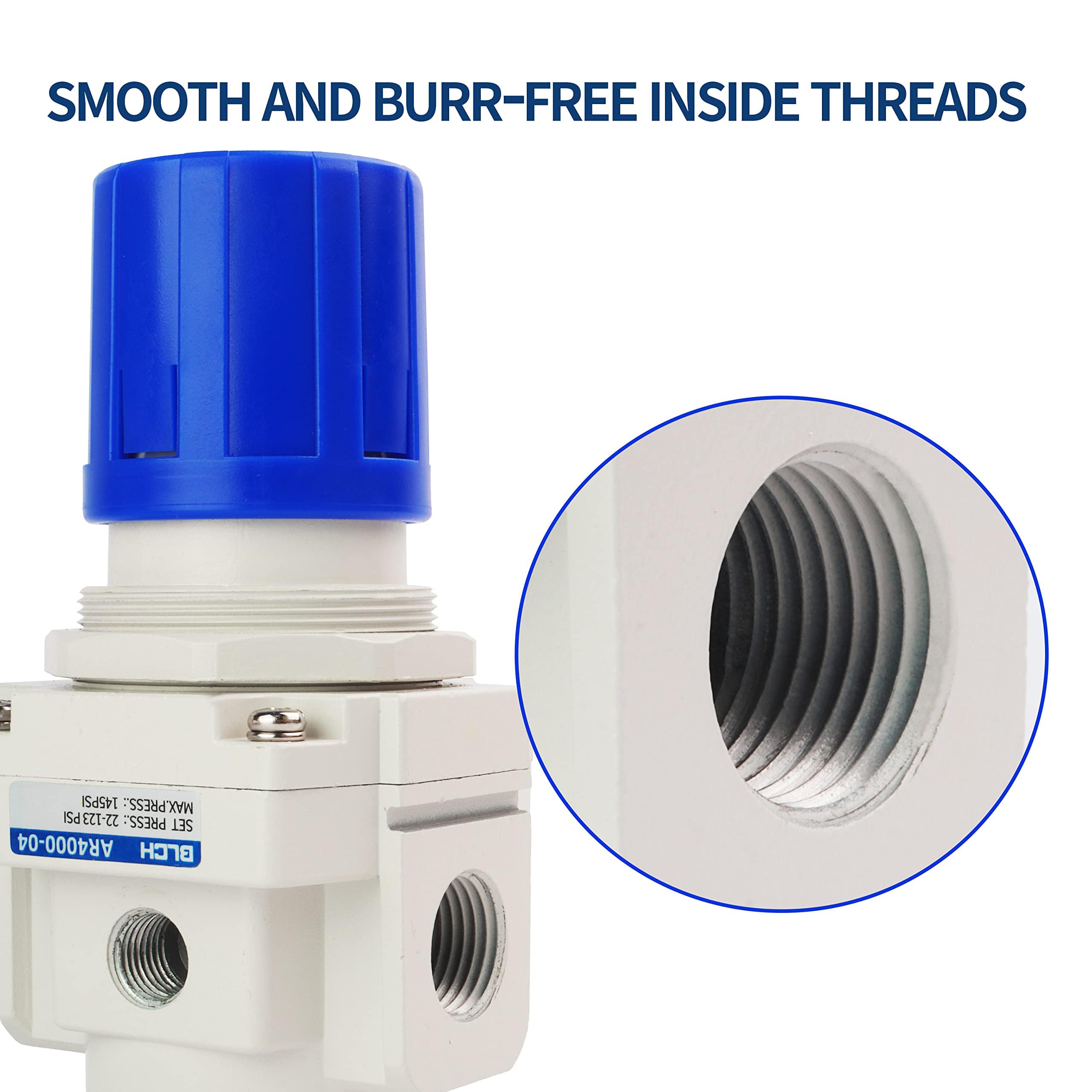 BLCH Régulateur d'air comprimé 1/2" BSP - Régulateur de pression pour compresseur, système de séchage à l'air AR4000-04 Manomètre 0-160 PSI