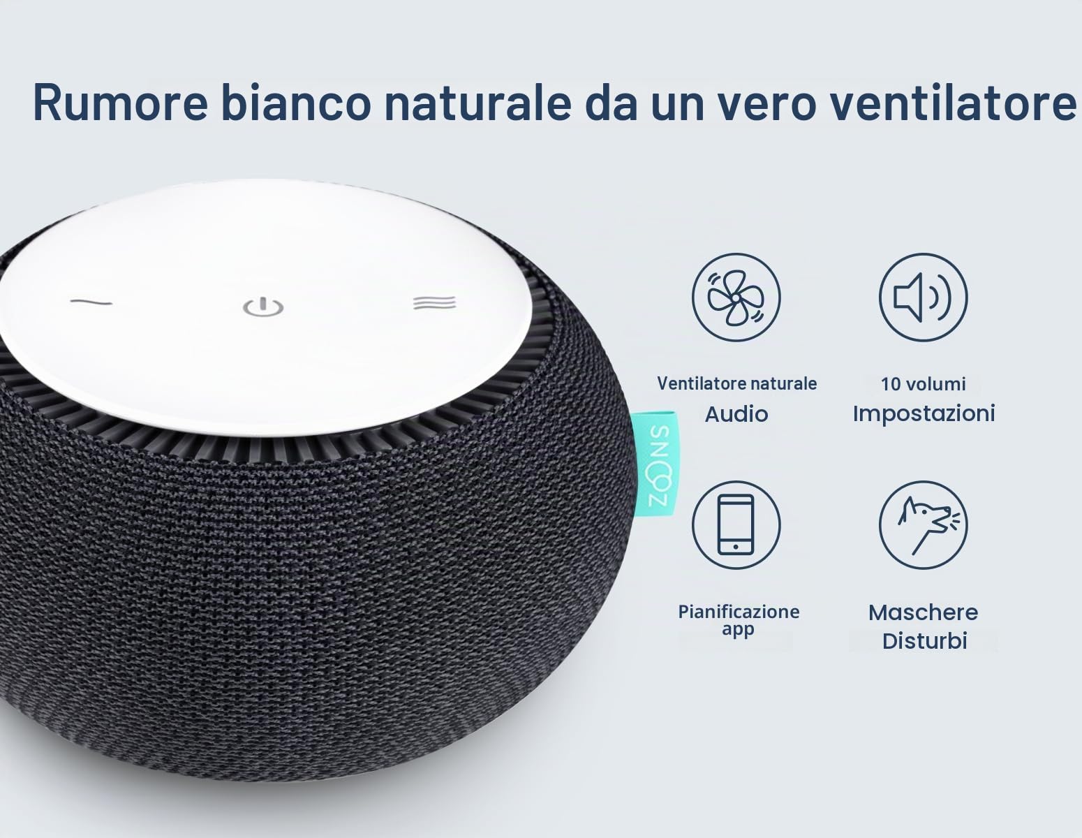 Snooz White Noise Sound Machine - Dispositivo per suoni di rumore bianco senza loop, telecomando basato su app, spegnimento con timer e luce notturna