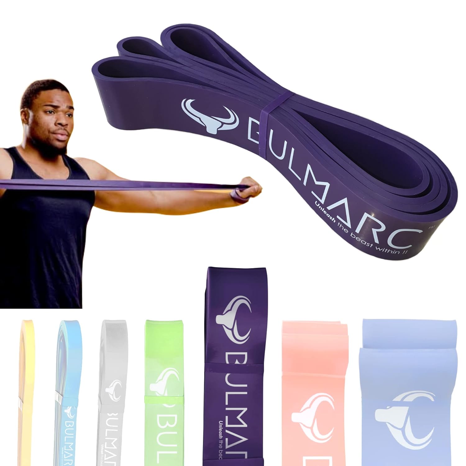 BULMARC’s Resistance Band Pull Up Assist Bands with 65+ Exercises for Pull Ups, Chin Ups, Stretching, Weight Loss & Powerlifting, Anti Snap Natural Latex
