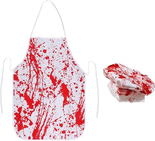 Conjunto de disfraz unisex de chef de Halloween con estampado de salpicadura de sangre realista, delantal de carnicero para fiesta de cosplay,