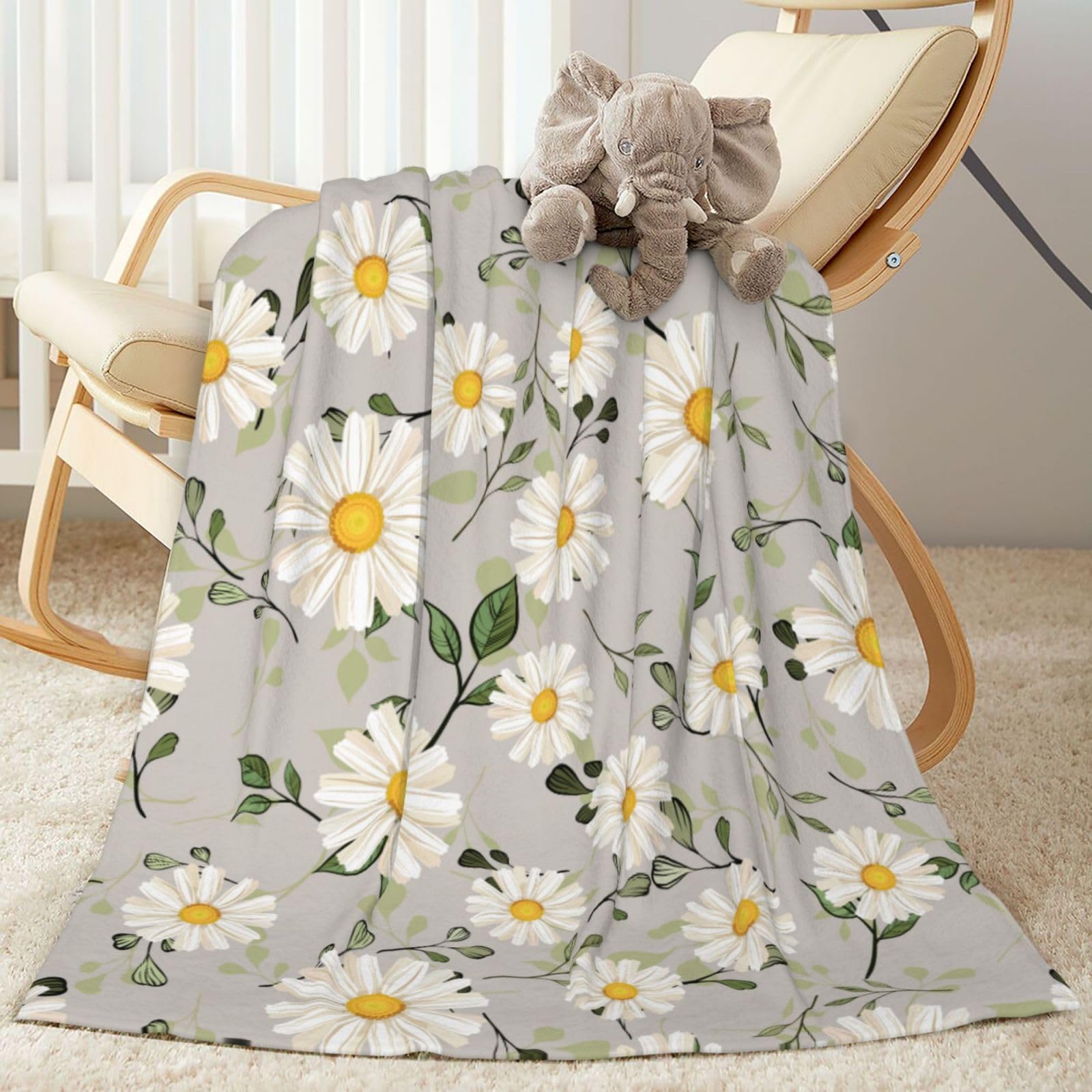 Abucaky White Daisies Flower Fleece Throw Blanket Ultra Soft Cozy Decorative Flannel Blanket for Home Bed Couch Chair Travel 50x40in