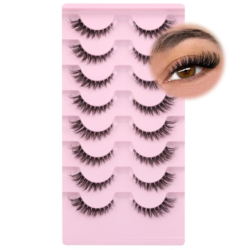 Cílios postiços estilo Fox Eye GVEFETIEE, curvatura D, faixa transparente, 8 pares