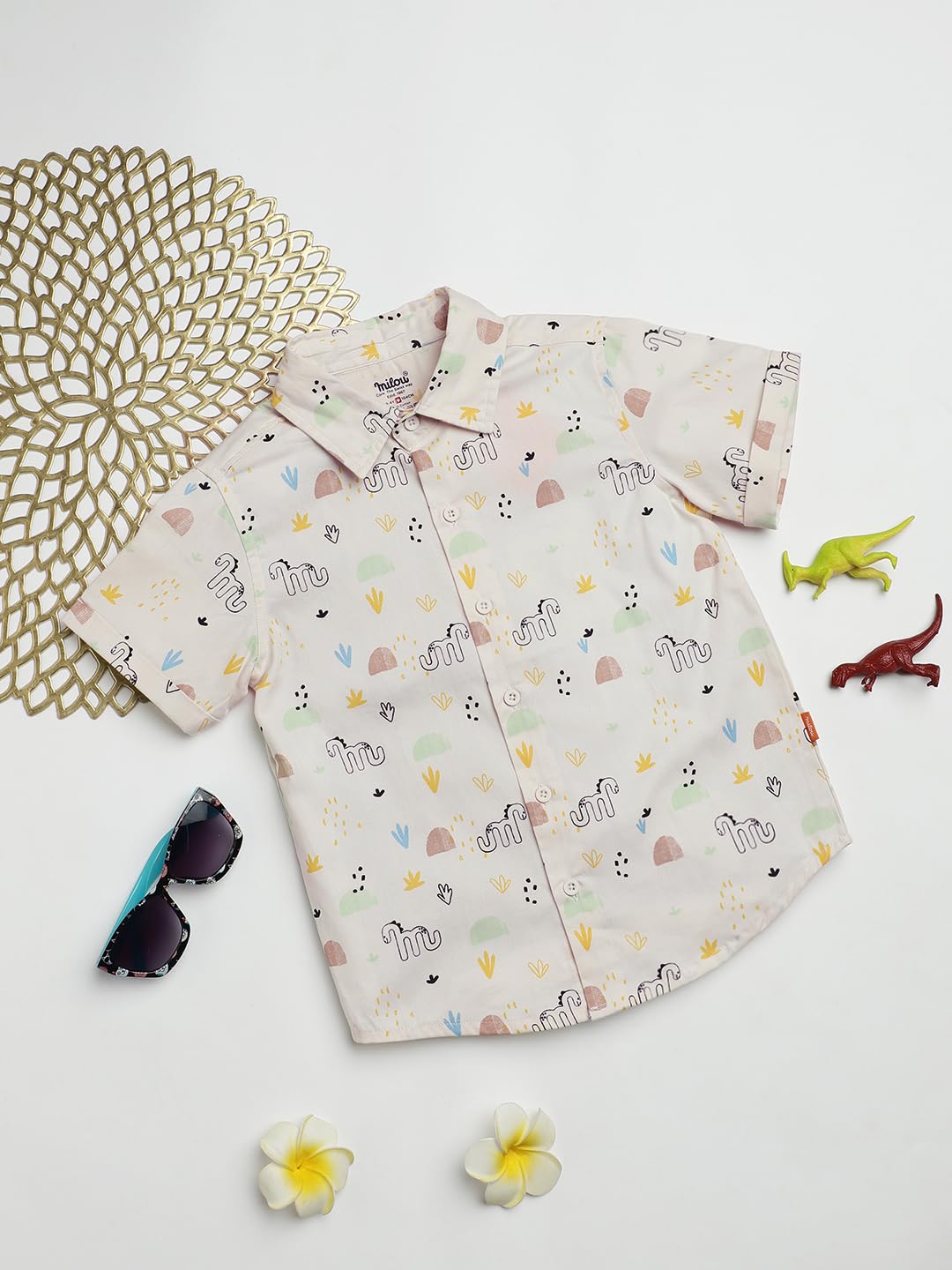 Milou Cotton Half Sleeves All Over Printed Bio Washed Shirt - Off-White - Image 5 thumbnail