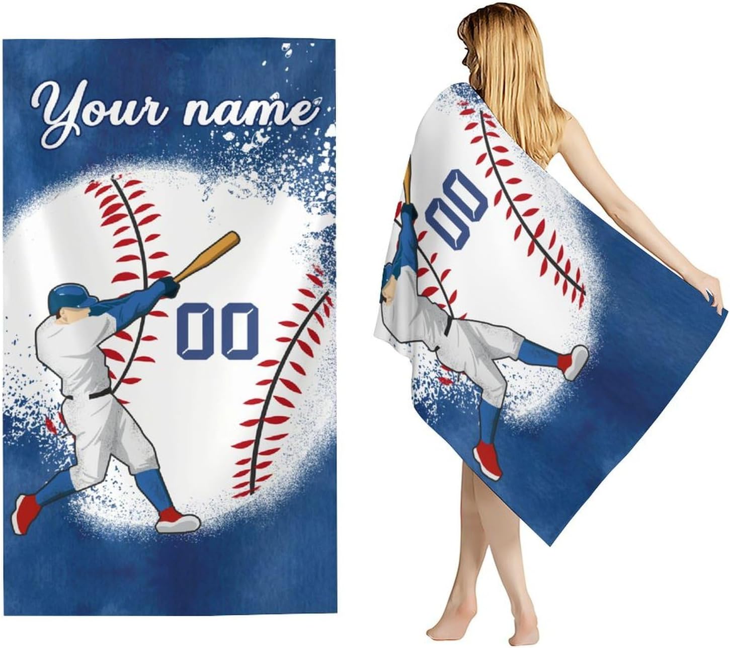 Oversized Beach Towel Sandproof for Adults, Microfiber, Quick-Dry, Absorbent 40" x 70" Custom Baseball Towels for Bath, Accessories for Pool, Camping, Travel, Vacation