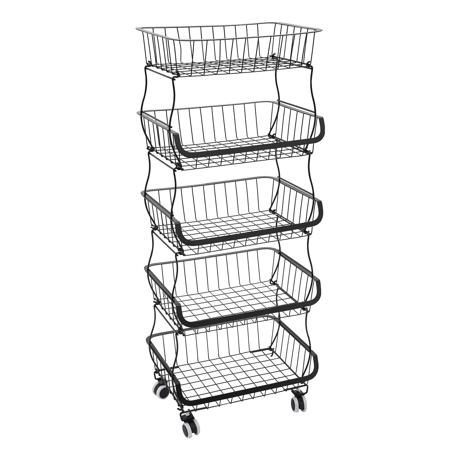 Carrito de cocina de 5 niveles, apilable, cesta de frutas, capacidad de carga de aproximadamente 22,05 libras, se puede mover a voluntad, diseño de rejilla y bandeja de recogida de agua, para colocar