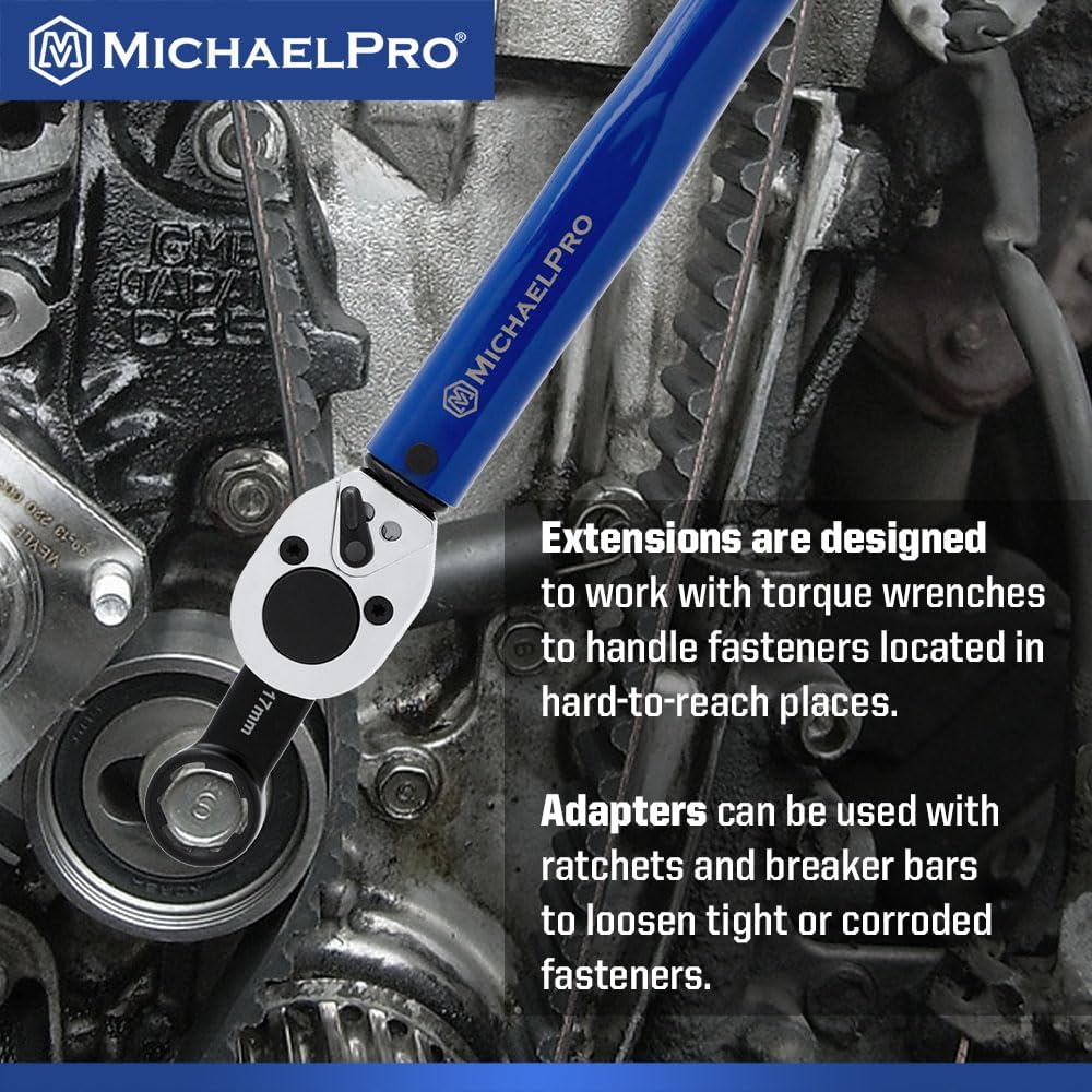 MichaelPro 12-Piece Box End Torque Adapter Extension Set, Non-Slip Biting Grip, 3/8 Torque Adapter Metric, 2-Inch Extensions for Torquing in Hard to Reach Places, Torque Wrench Extension Adapter