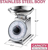 Vista 5 de Tada Báscula mecánica analógica de cocina de 11 libras con cuenco, función de tara, estilo retro, acero inoxidable