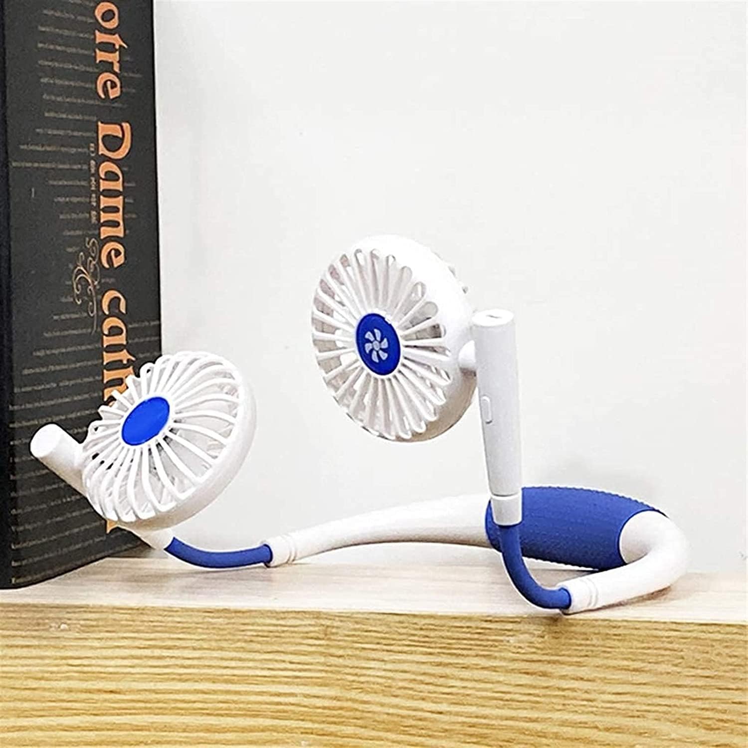 Neck Hanging Fan - Hand Free Portable Neck Sports Fans, USB Rechargeable Personal Wearable Fan，360° Free Rotation (Color : Blue)