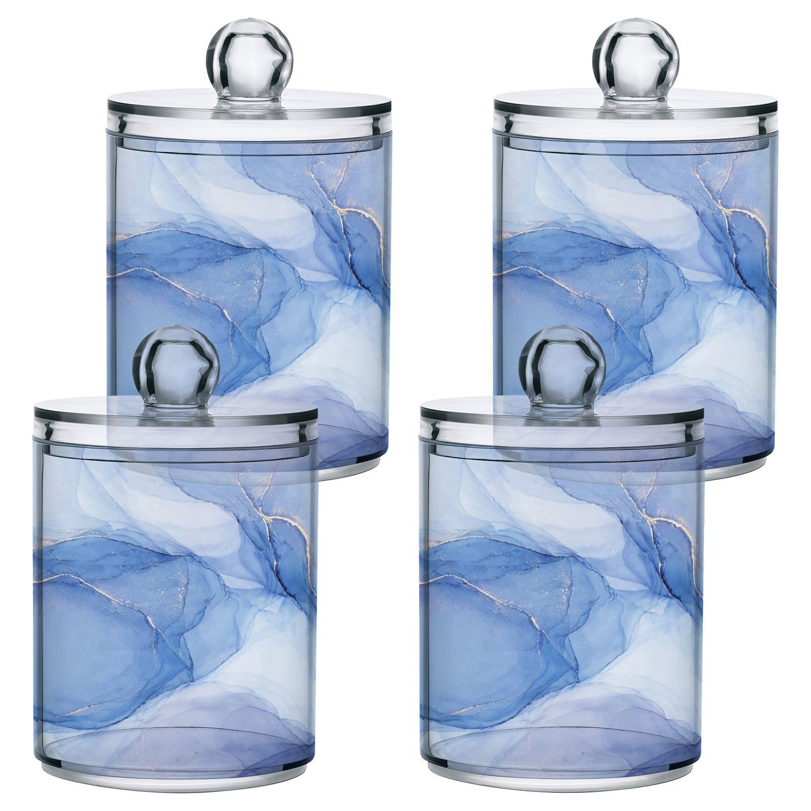 Qtip Halter Spender Blau Marmor Badezimmer Aufbewahrungsbehälter Deckel Acryl Kunststoff Apotheker Glas Set Schminktisch Make-up Organizer für Wattestäbchen/Pads/Zahnseide