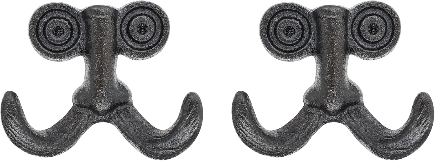Rustic Cast Iron Mustache Wall Hooks - Heavy Duty Decorative Coat Hooks Wall Mount Hanger for Hanging Clothes Bag Hat Towel Key, Vintage Farmhouse Decor for Entryway Bathroom Mudroom 2 Pack