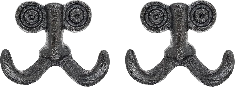 Cast Iron Wall Hooks Decorative Mustache - Heavy Duty Rustic Coat Hooks Wall Mount Hanger for Hanging Clothes Bag Hat Towel Key, Vintage Farmhouse Decor for Entryway Bathroom Mudroom 2 Pack