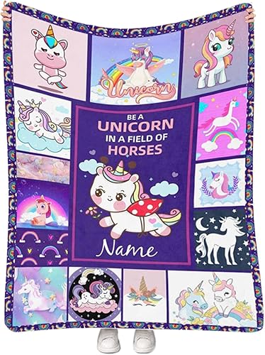 Miniatura 135 de Artsadd Personalized Baby Blanket for Boys Girls with Name, Custom Baby Name Blanket with Unicorn Pattern Customized Name Receiving Swaddle Throw