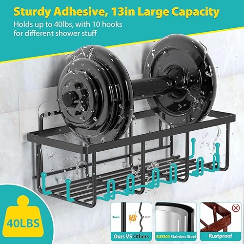 Miniatura 4 de IKSOO Paquete de 6 organizadores de ducha de gran capacidad de 13 pulgadas, estante de ducha adhesivo resistente para ducha interior, estantes de