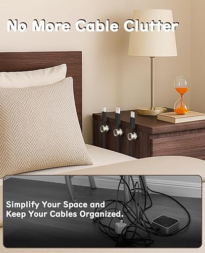 Miniatura 5 de Maveek Metal Magnetic Cord Holder, Magnet Cable Clips Stainless Steel Adjustable Cord Organizers for Desk Nightstand Car Office Charging Wires USB C