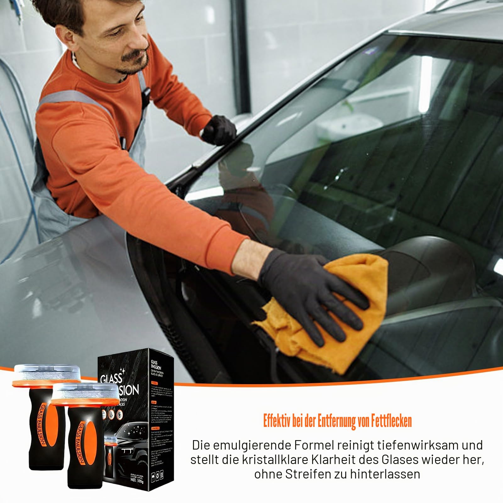 Handheld Ölfilm Entferner für Glas, 2er Pack Glasreiniger Emulsion mit Reinigungsbürste, Windschutzscheiben Reiniger und Scheibenreiniger Auto, für klare Sicht