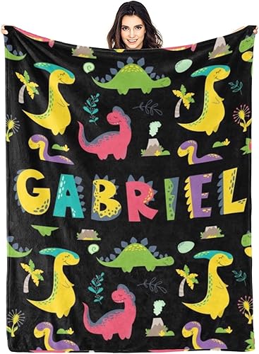 Manta personalizada de vellón de dinosaurio para niños, niñas, bebés, lindas mantas de dinosaurio para cama, manta personalizada con nombre para