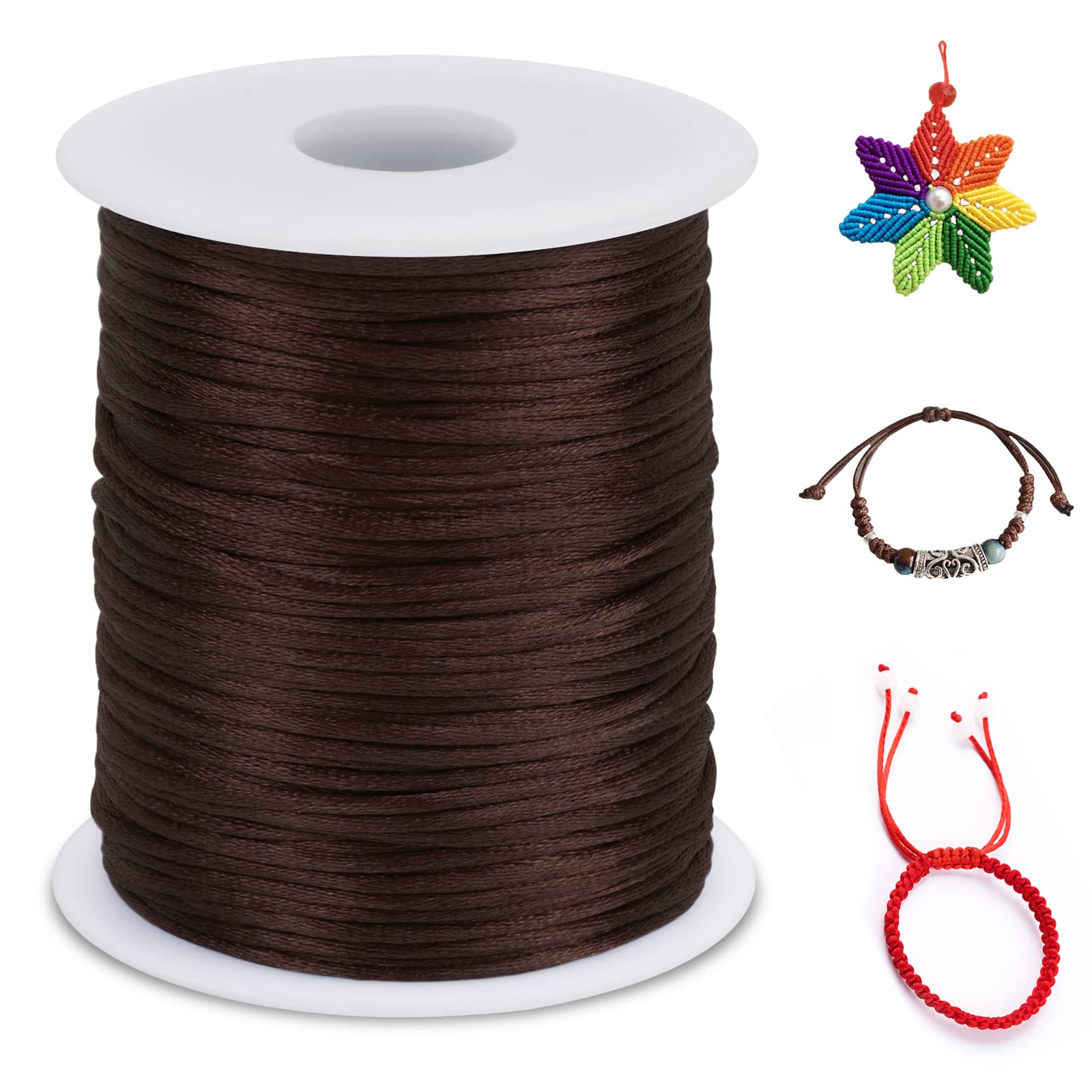 LEREATI Nylon Cord 2.5mm x 100m, Satin Cord Nylon String Macrame Cord, Coloured Beading Thread String for Making Bracelet, Necklace, Chinese Knot, Jewellery (Coffee)