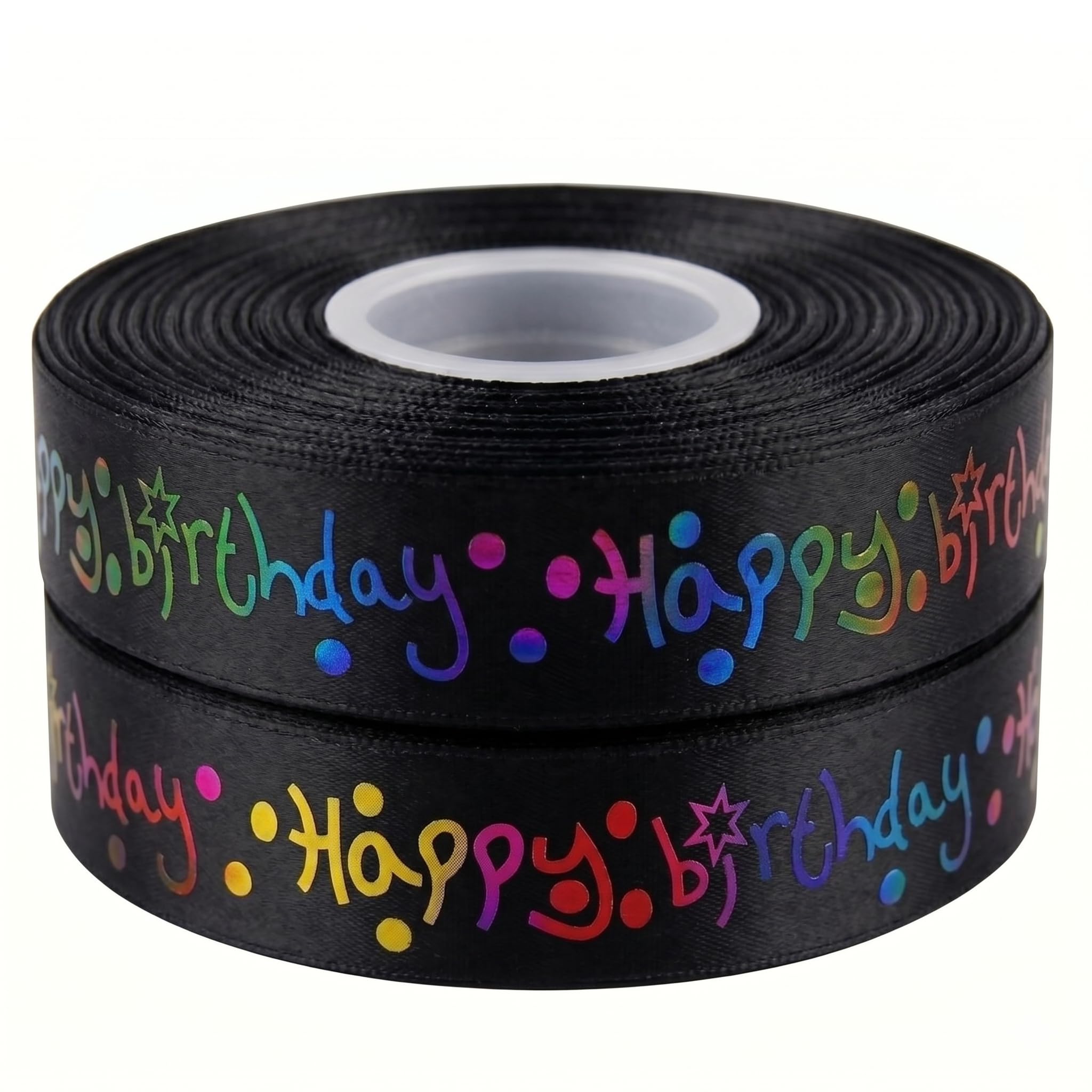 Happy Birthday Ribbon Black Multi Colour Satin 25mm x 2m Birthday Ribbon for Gift Wrapping Ribbons for Gift Wrapping, Cakes Birthday Decorations Cards