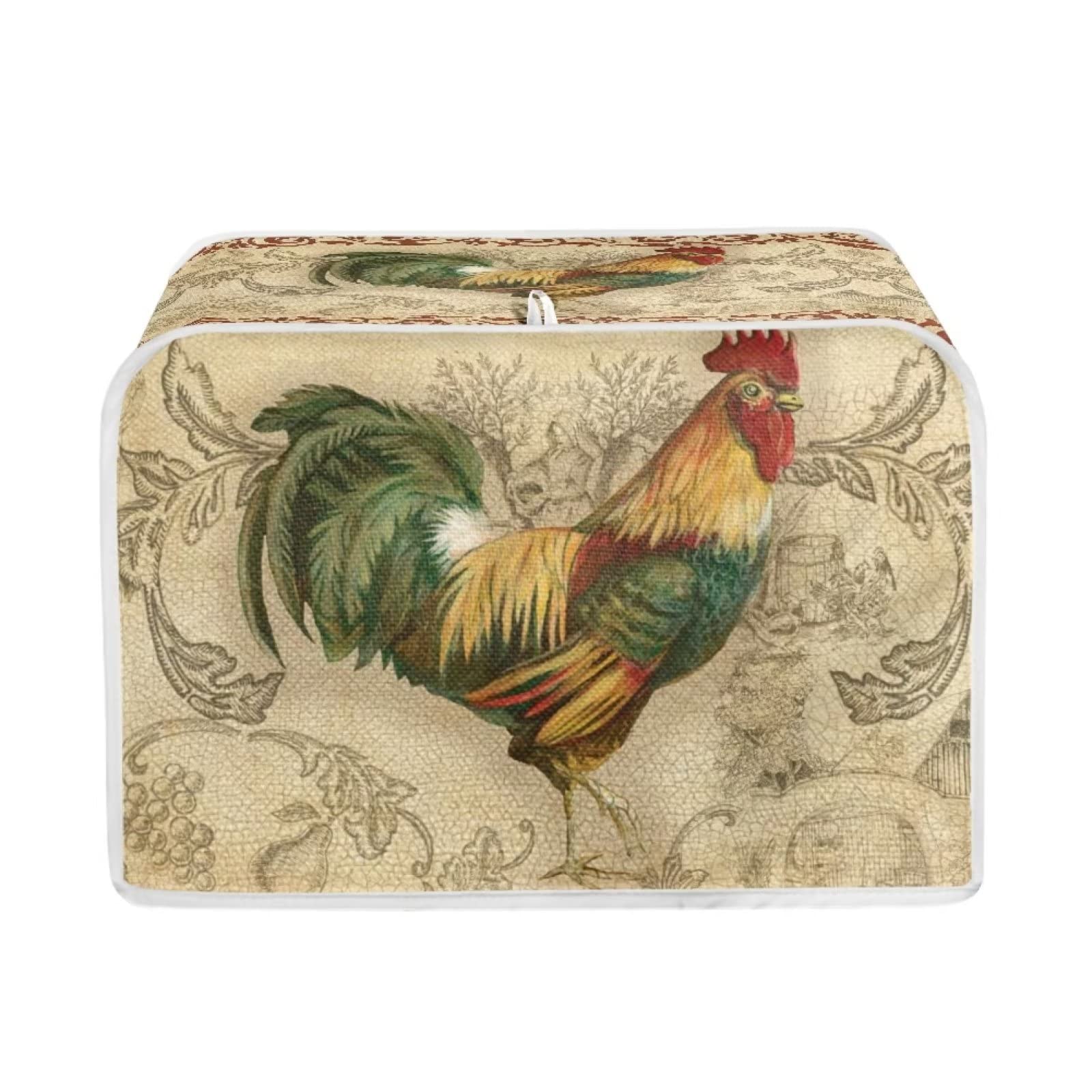 STUOARTE 4 Slice Toaster Appliance Cover Vintage Rooster Print Toaster Cover Washable Dustproof Microwave Oven Dust Cover Bread Maker Cover Kitchen Decorative Protector