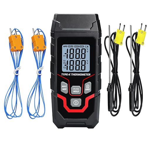 Miniatura 8 de Termómetro de termopar, termopar digital de canales duales con 4 sondas de termopar tipo K, pantalla de retroiluminación LED, rango de medición de