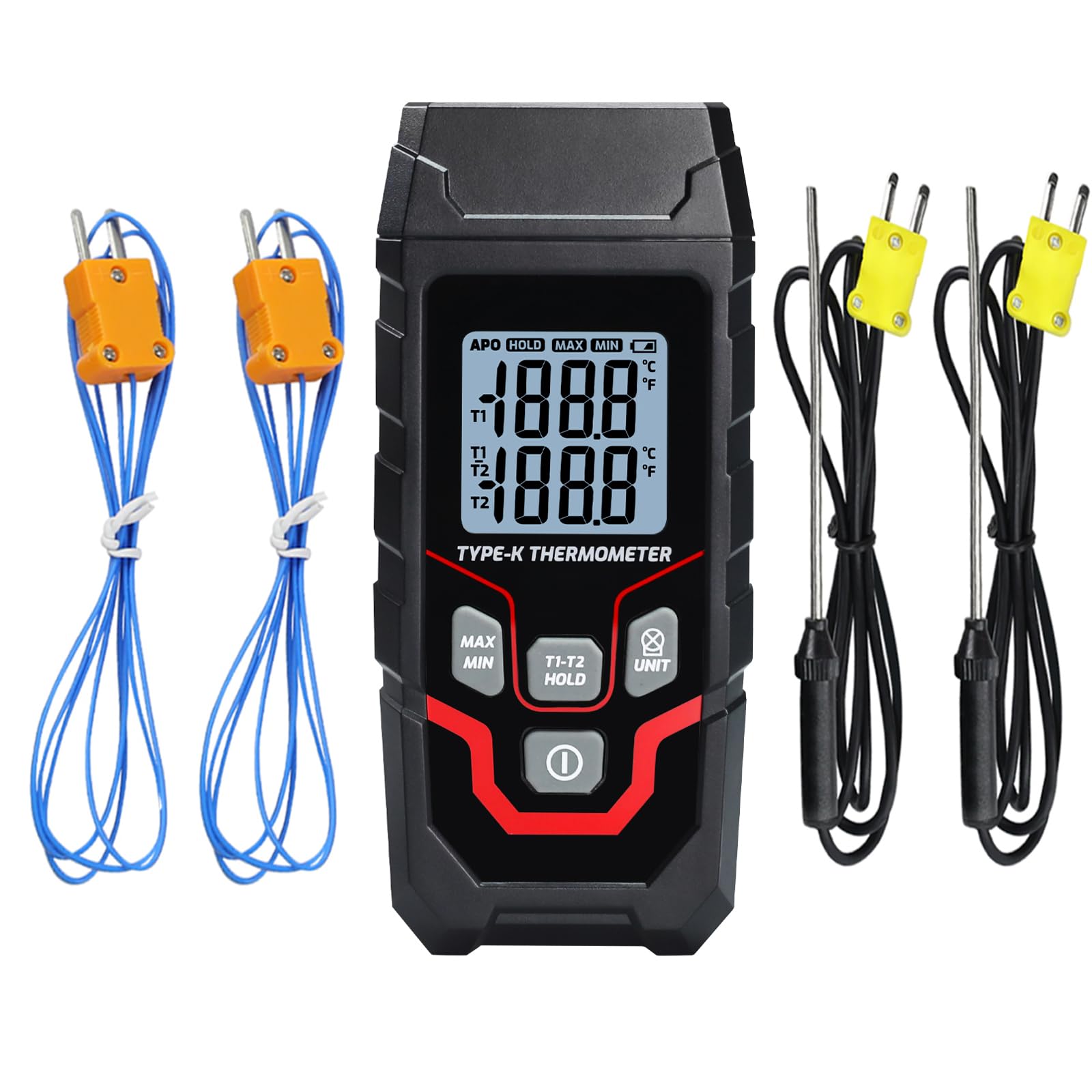 Digital Thermocouple Thermometer Dual Channel K Type Thermometer with 4 K Type Thermocouple Probes, -328~2501℉ Thermocouple Tester with LED Backlight Display-image-42