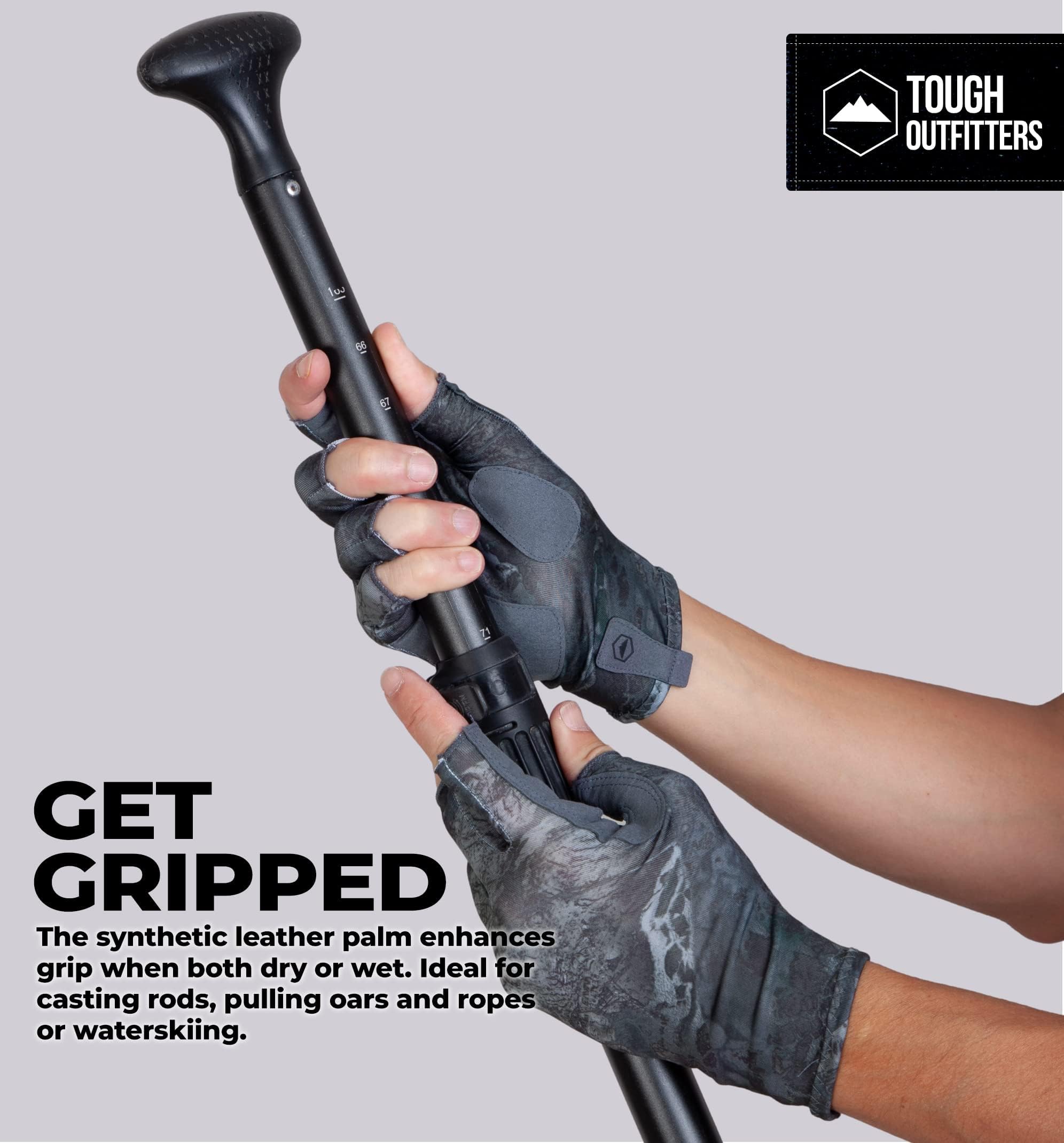 Tough Outdoors UV Fishing Gloves - Fingerless, Kayaking & Sailing - UPF 50+ Sun Protection
