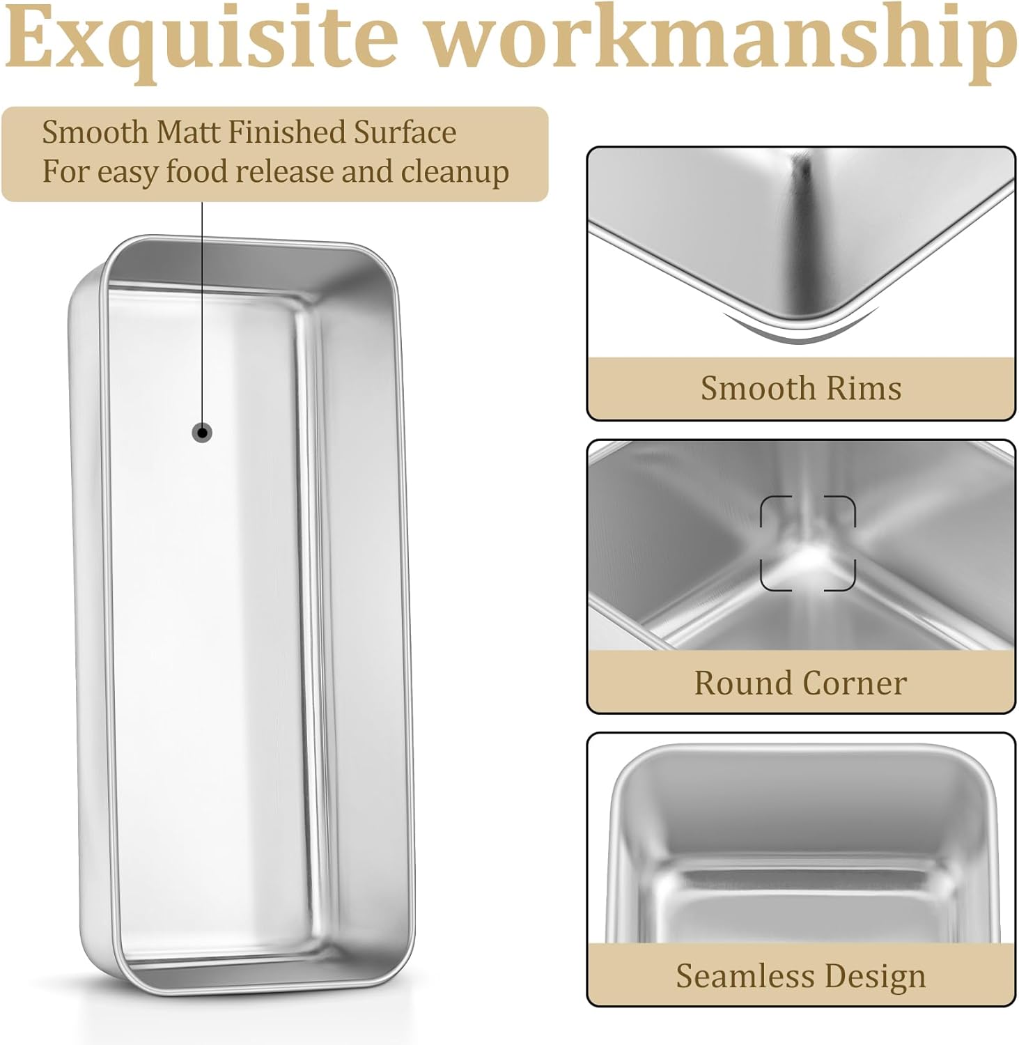 TeamFar Loaf Pan, 12 x 5 Inch Stainless Steel Loaf Pans for Baking Bread, 2 Pack Large Bread Loaf Baking Pan for Homemade Bread, Meatloaf, Cake, Brownies, Non-Toxic, Heavy-duty, Oven & Dishwasher Safe - Image 3