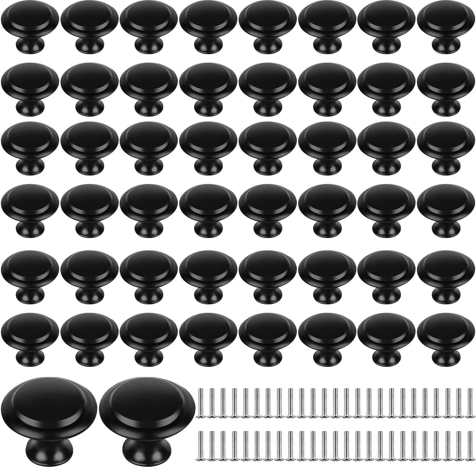 Tkocisa 50 Pieces Black Round Kitchen Cabinet Knobs, 1.2 Inch Black Cabinet Knobs Cabinet Handles Kitchen Drawer Pulls Dresser Drawer Knobs Pulls for Kitchen Wardrobe Cupboard