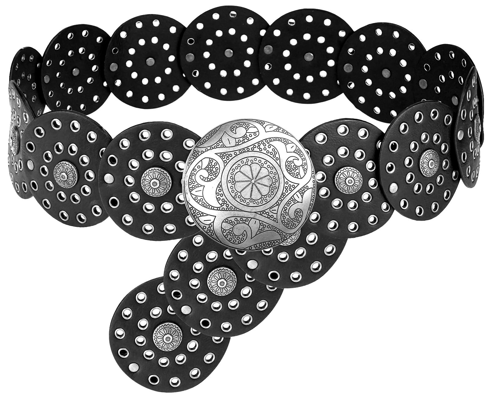 LIMHOO Cinturón ancho de disco para mujer, de cuero, hueco, redondo, bohemio, occidental