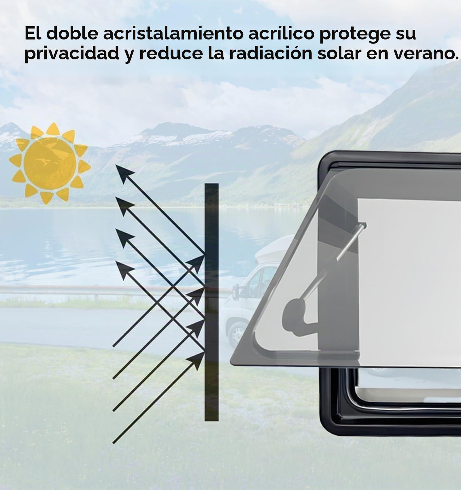 500X450MM Ventana para Camper y Caravana | Ventana Abatible Externa con Persiana Integrada y Mosquitera, Ideal para Todos los Tipos de Vehículos