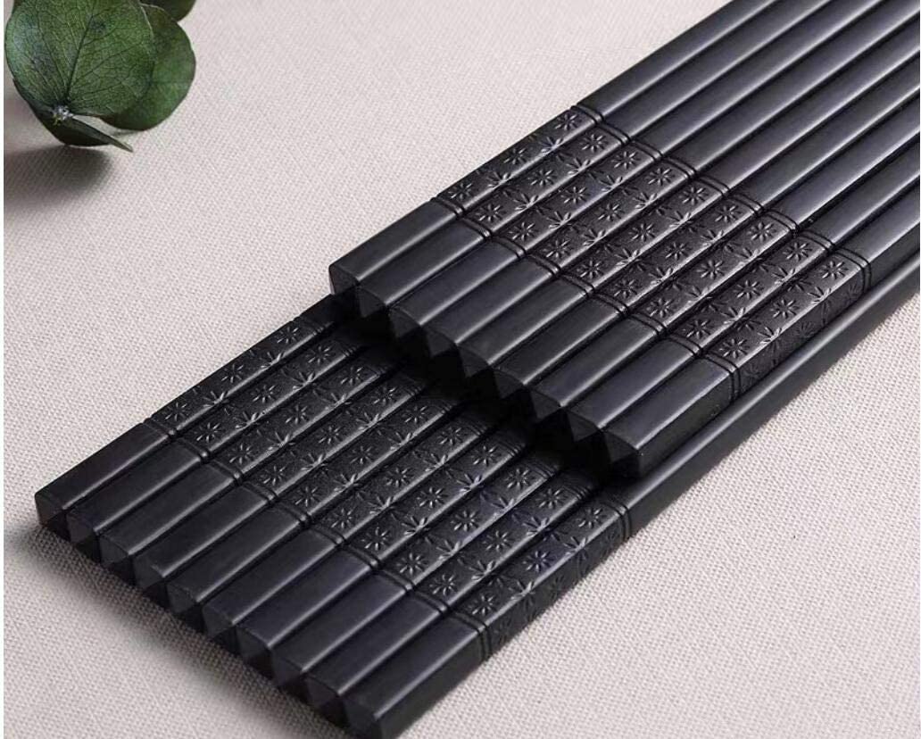 Zollyss 10 Pairs Fiberglass Reusable Non-Slip Chopsticks for Sushi, Noodles, Fried Rice (24 cm, Black)