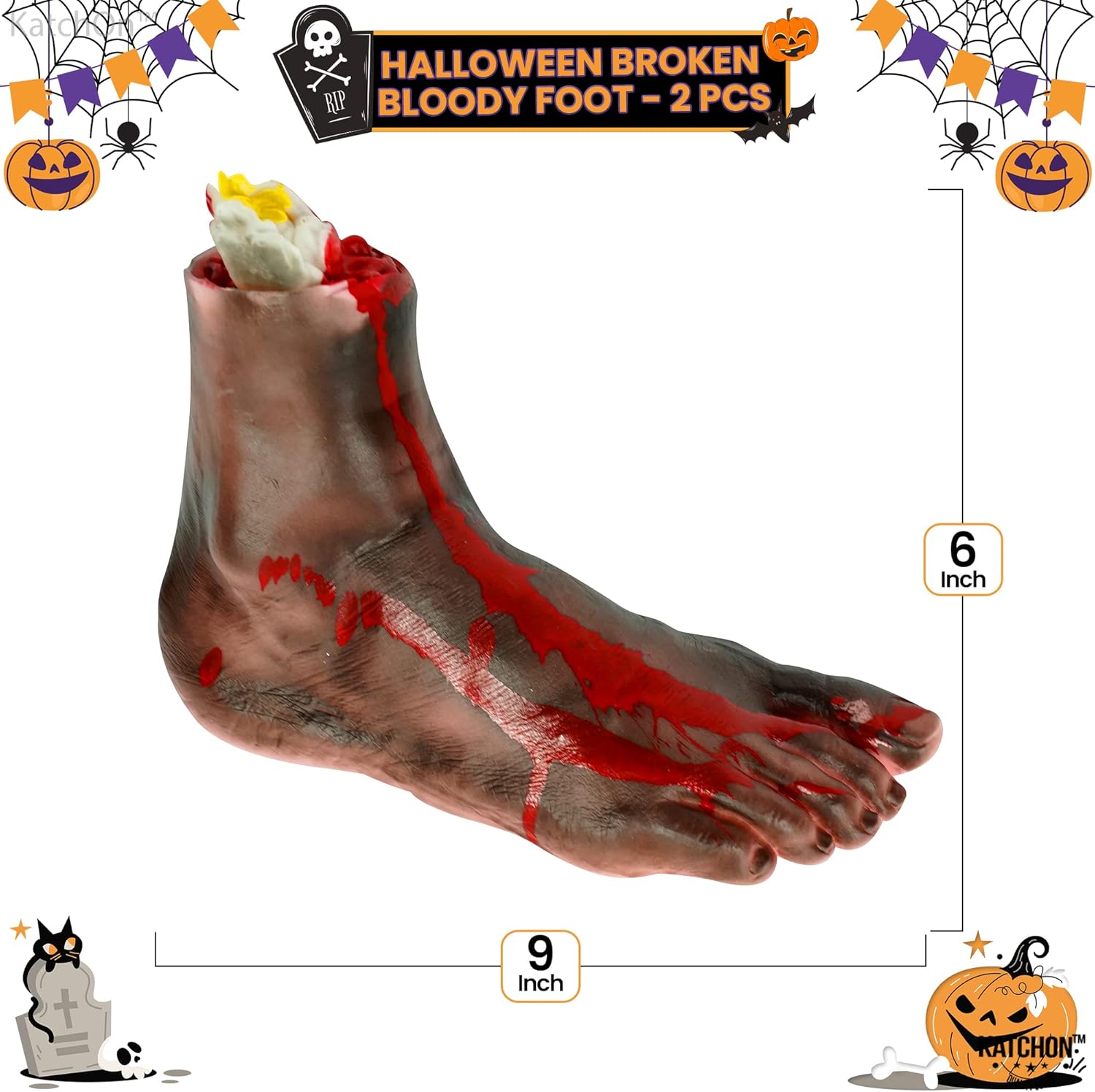 KatchOn Realistic Fake Feet - Bloody Severed Foot for Halloween Party Decorations & Cosplay