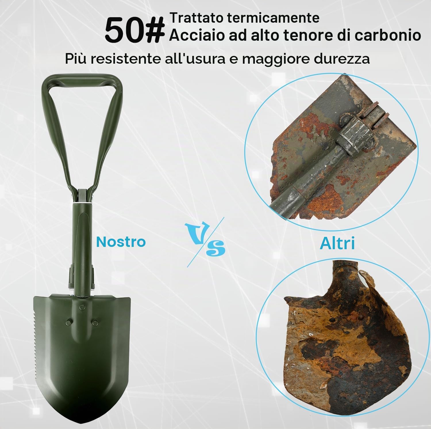 Pieghevole Pala 58cm, Pala da neve, Strumento Di Trincea In Acciaio Ad Alto Tenore Di Carbonio 50#, Pala Da Campeggio Pieghevole Militare,Portatile Vanga, Per Campeggio, Escursionismo, Attivit, Car