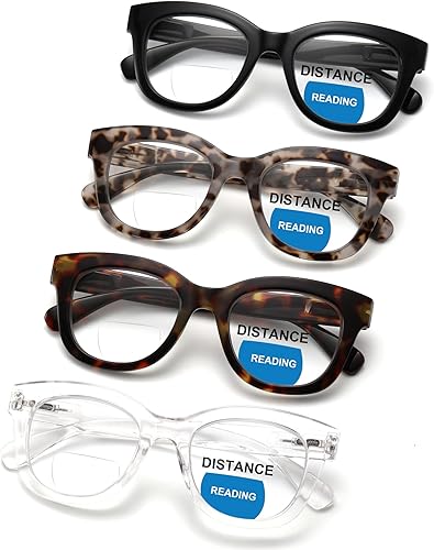 ZUVGEES Paquete de 4 lentes de lectura bifocales retro de gran tamaño para hombres y mujeres, bloqueo de luz azul, lectores de computadora con