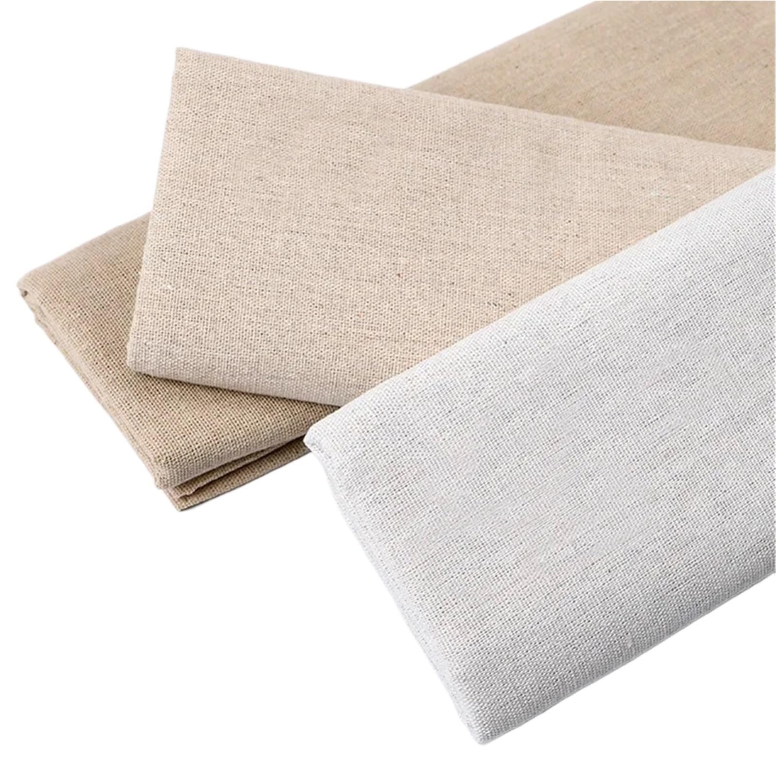 150 x 50 cm / 150 x 500 cm naturalna bawełniana tkanina lniana - niebielona, szara tkanina do ćwiczenia haftowania, szycia DIY i dekoracji domu, splot premium, do ręcznie robionego rękodzieła i