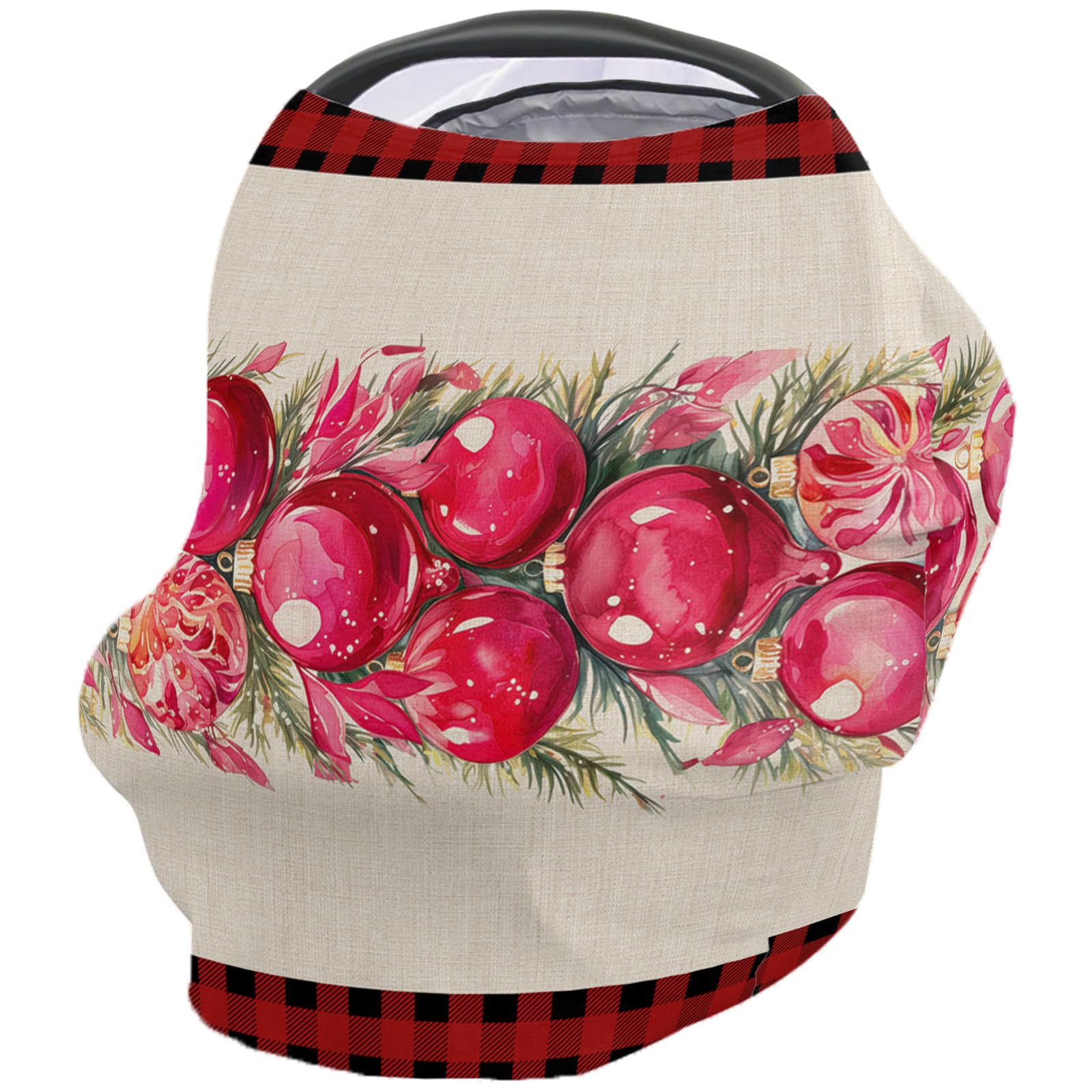 Nursing Cover for Breastfeeding Scarf, Dark Pink Poinsettia Floral Balls Checkered Baby Car Covers Super Soft Multi Use for Canopy Shopping Cart Cover Blanket Stroller Cover
