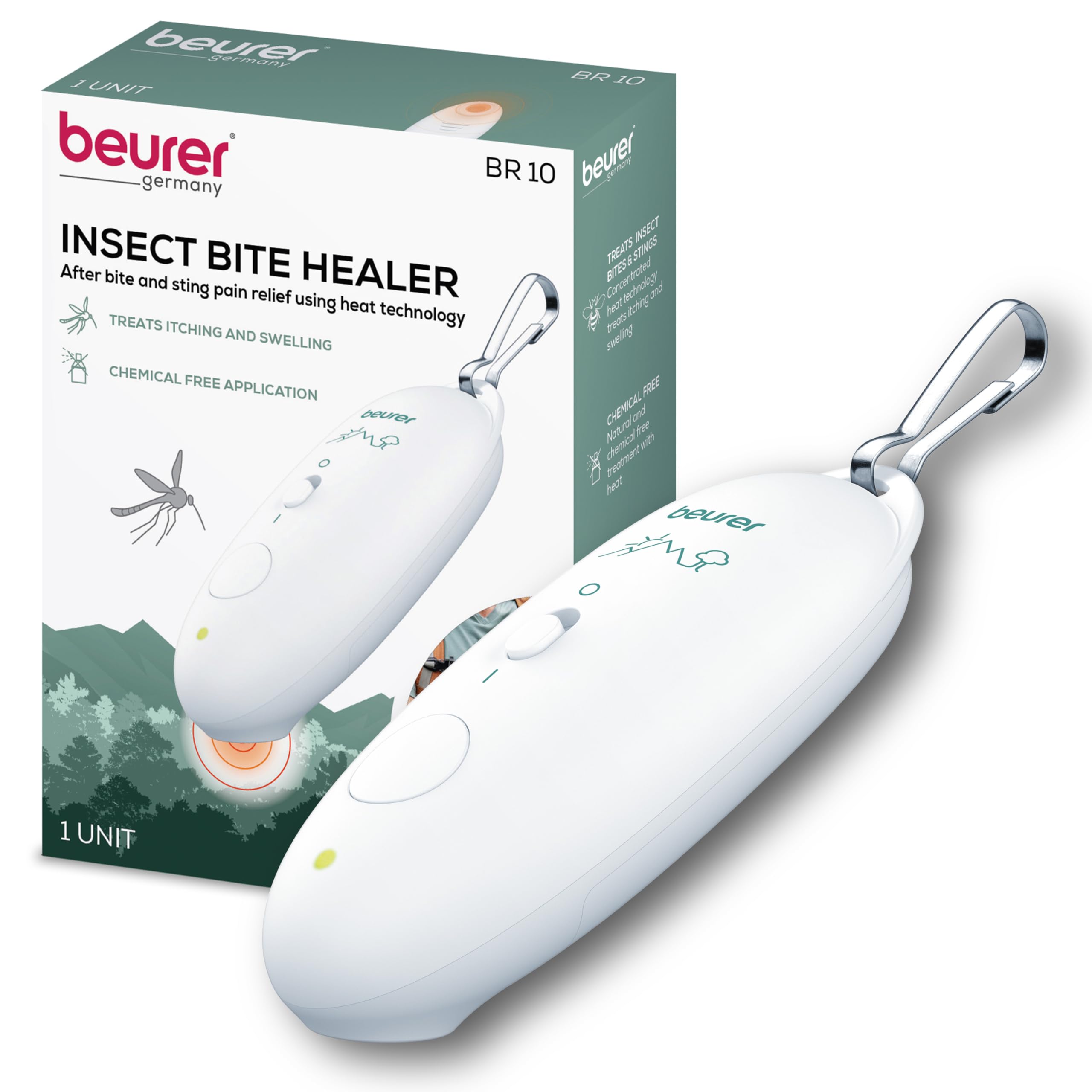 Beurer BR10 Insect Bite Healer Pen for the treatment of insect bites and stings for natural relief from itching and swelling, extra small heat stick with snap hook
