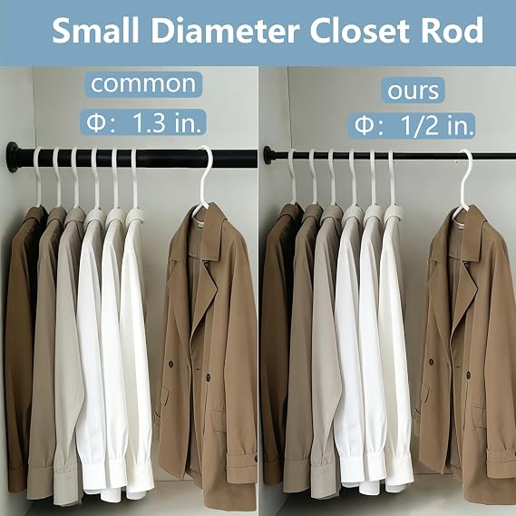 TYRON Smallest Closet Rods for Hanging Clothes, 1/2 Diameter, 12-18 In.