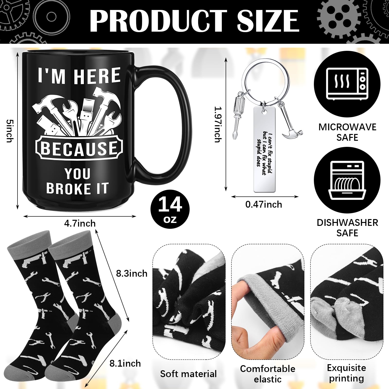 Panitay 4 Pcs Maintenance Man Gift Set for Men 9 in 1 Multi Tool Pen 14 oz Repair Worker Coffee Mug Keychain Sock Funny Christmas Birthday Appreciation Gift for Mechanic Engineer Handyman Carpenter