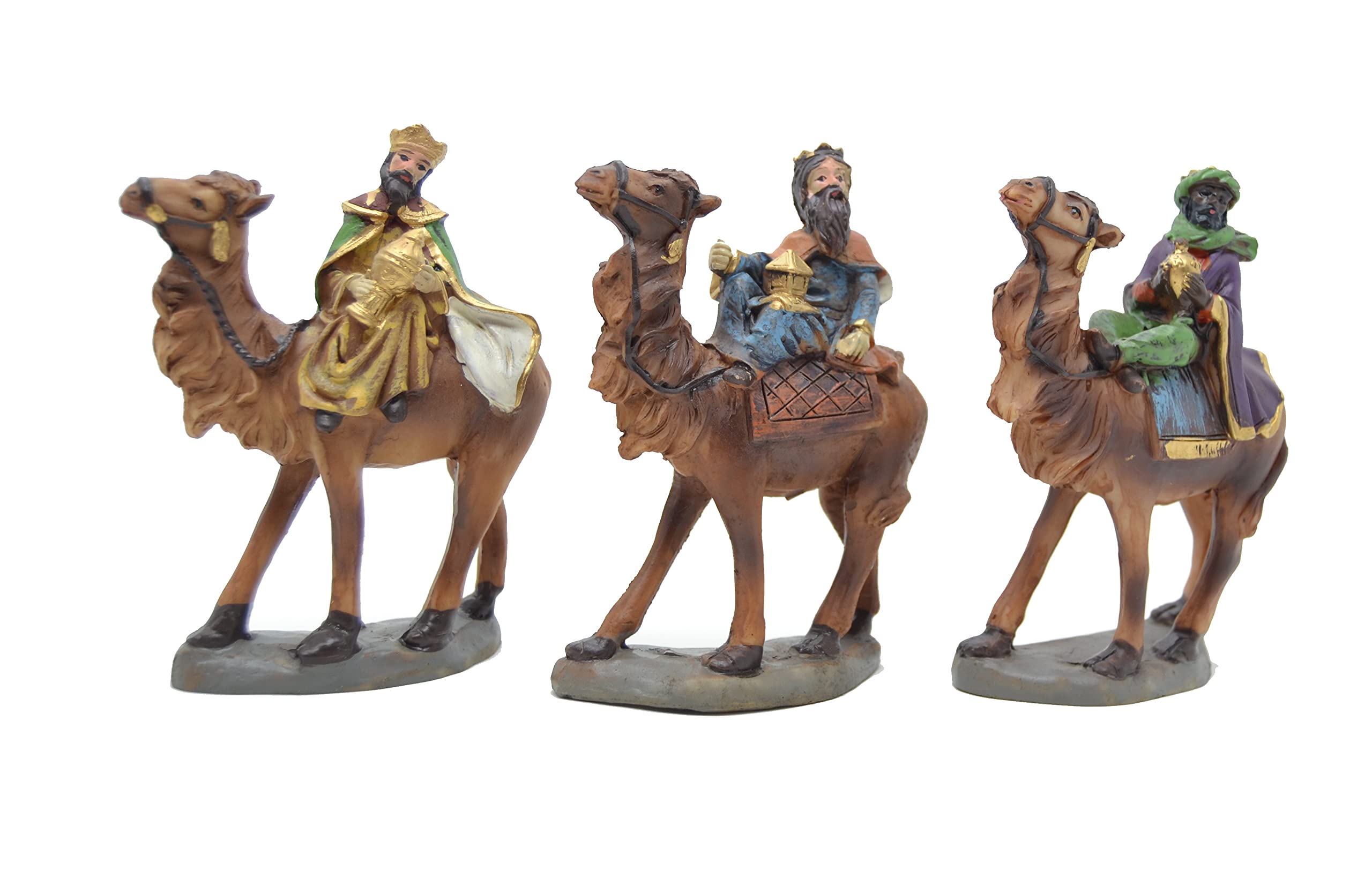 Aries Boutique Tamano 10cm Los 3 Reyes Magos, Figuras de Camello, Belén, Exhibición de Navidad, Pintado a Mano. Pantalla Interior/Exterior.