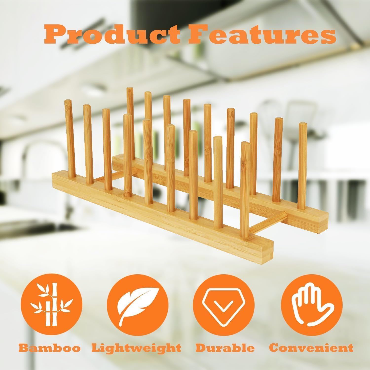 Bamboo Dish Drying Rack Kitchen Cabinet Organizer, Plate Pot Lid Organizer, Wooden Drying Rack Stand Drainer for Dish, Pots, Lids, Bowls, Cups, and Cutting Boards and Books (1PCS) - Image 3