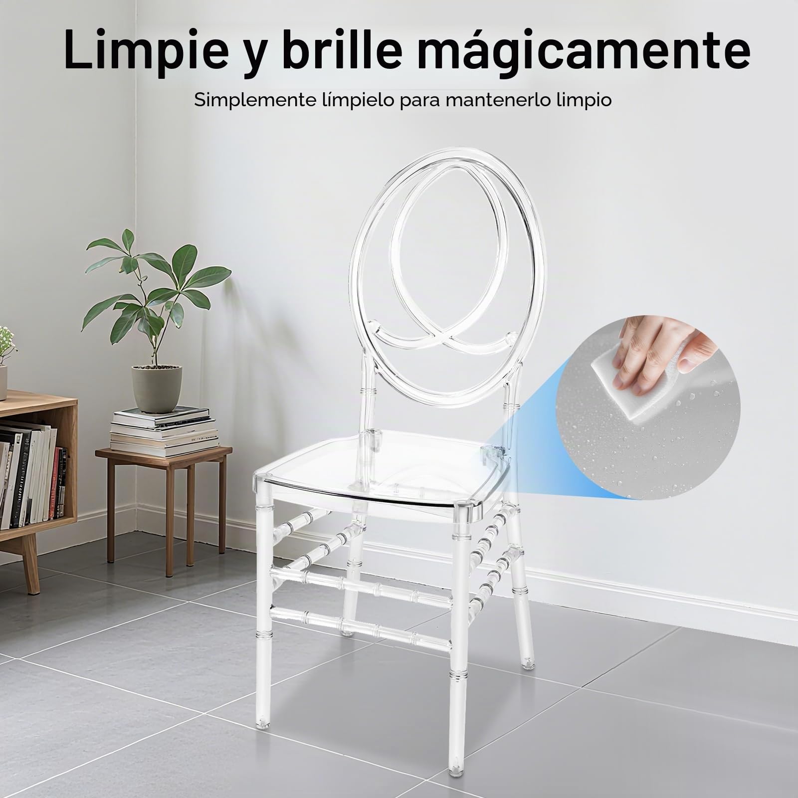 Juego de 4 sillas transparentes, elegantes sillas de policarbonato, apilables, transparentes para salón, banquete, interiores y exteriores (modelo A)