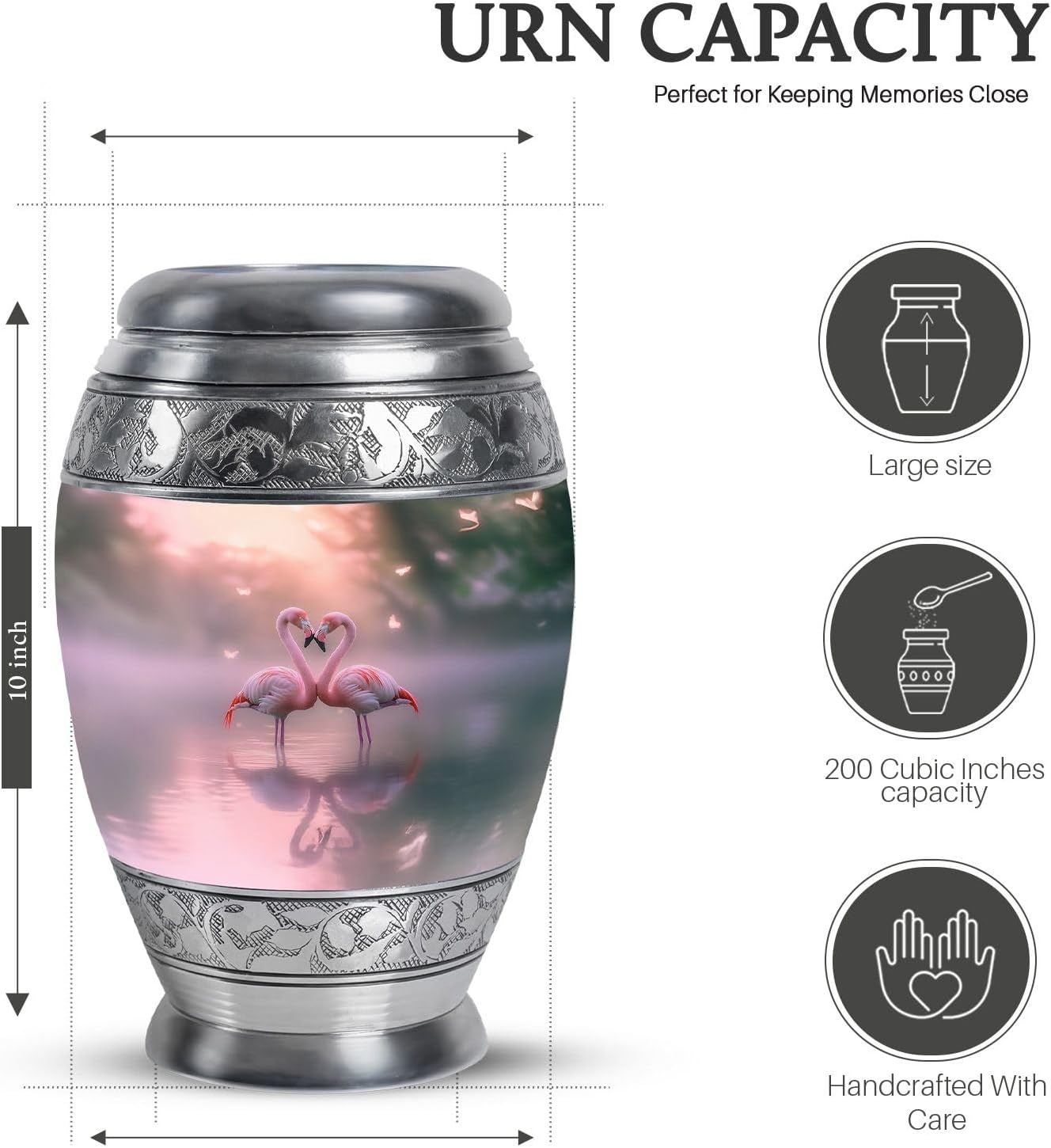 Flamingo Urns for Ashes Combo of 5 – 10 Inch Pink Burial Urn for Mom, Women & Adult Male and 3 Inch Mini Keepsake Cremation Urns for Dad & Mother – Funeral Memorial Ash Holder Set