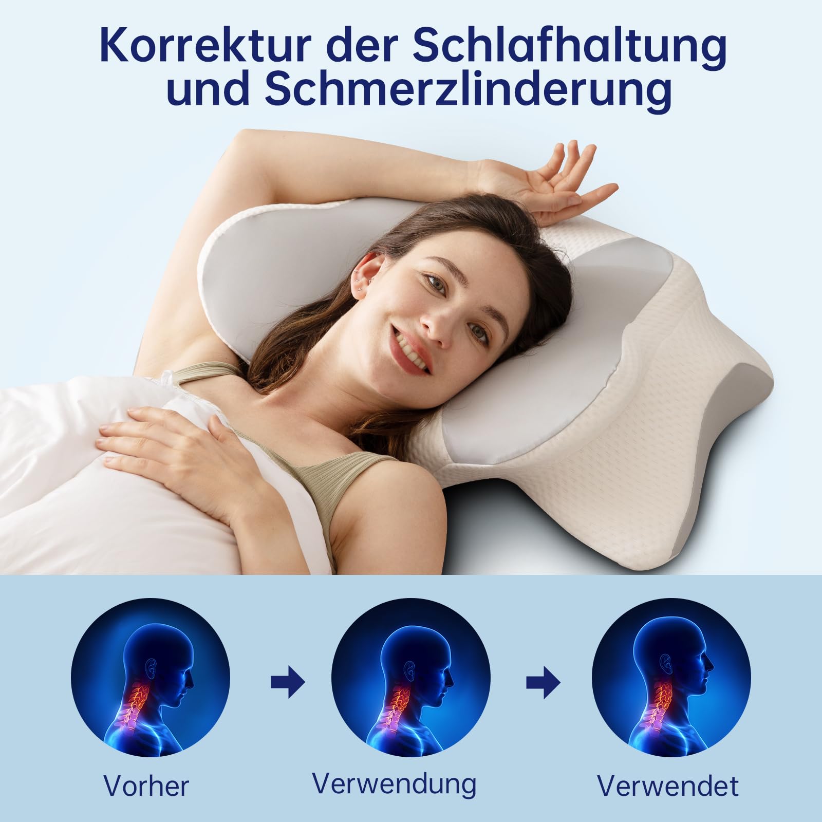 Poduszka Memory Foam Premium - Anatomiczne Wsparcie Szyi i Głowy z Wentylacją 3D, Hipoalergiczna Pianka Visco Elite dla Głębokiego Snu, Certyfikat OEKO-TEX, Pokrowiec Prany w Praniu (Szara)