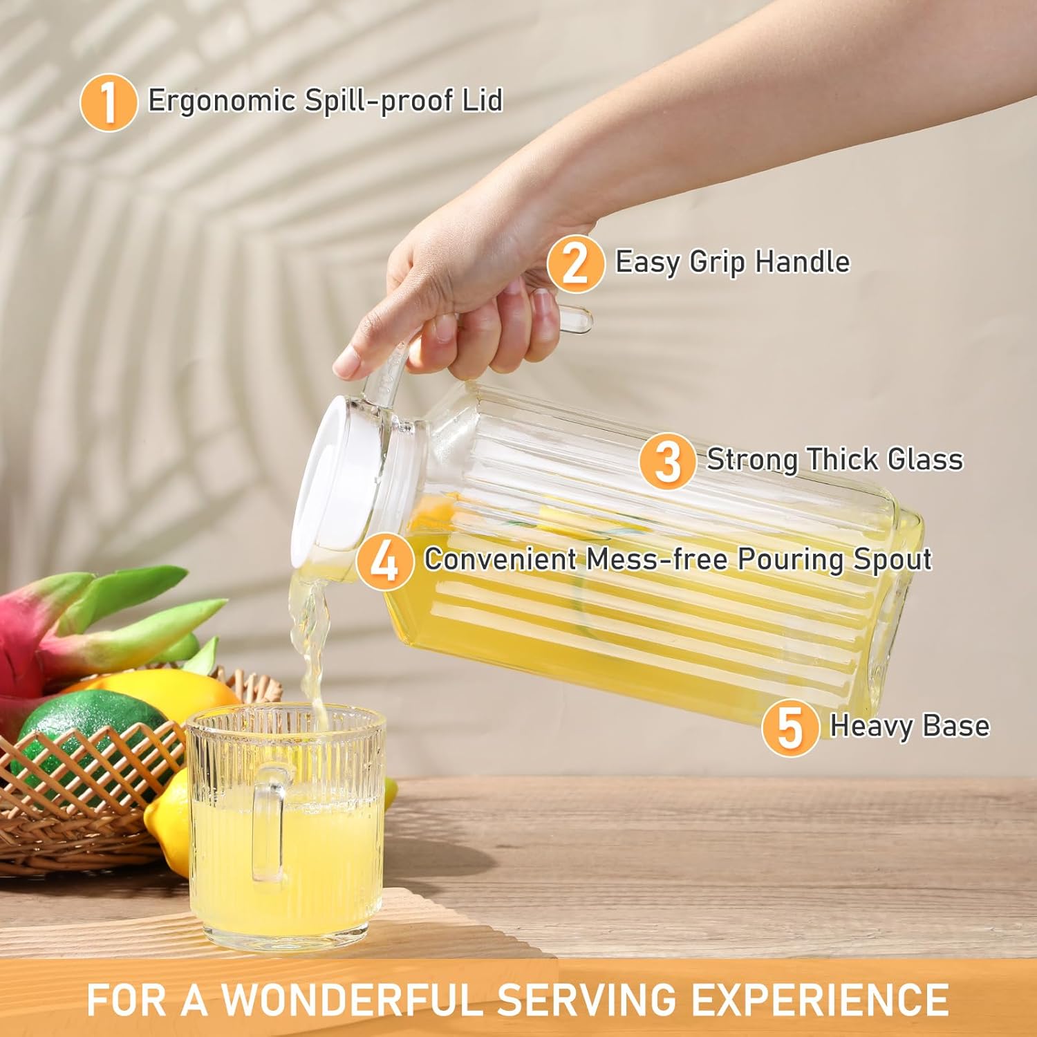 Gejoy 4 Pieces 60 oz Glass Pitcher with Lid Fridge Juice Glass Water Pitcher Beverage Drink Containers Jug for Fridge Iced Tea Lemonade Milk Cocktails Cold