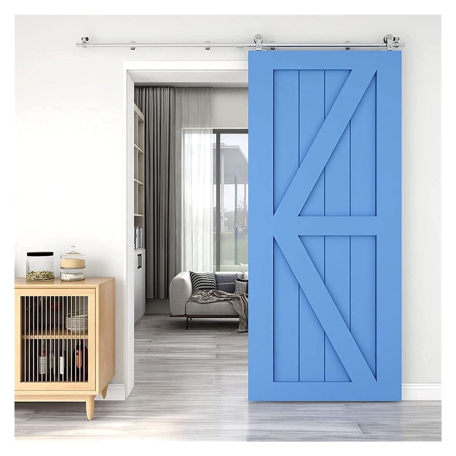 Sliding Door Hardware TSMST 4-16 FT Stainless Steel Sliding Barn Door for Single Wood Door Hardware Clsoet Track Kit T Shape Hanger Kit(305cm 10FT Rail kit)